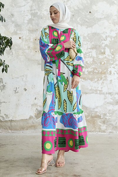 InStyle Vícebarevné viskózové šaty - fuchsie