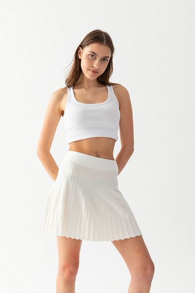 Lendora Women's Ribbed Detailed and Soft Textured Summer White Mini Skirt
