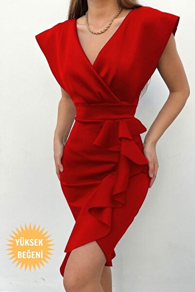 JANES Boutique Bella Scuba Stofa Volană în față Rochie de seară Lungime Midi ...