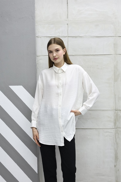 MD trend Women's Collar Chain Detailed Oversize Shirt