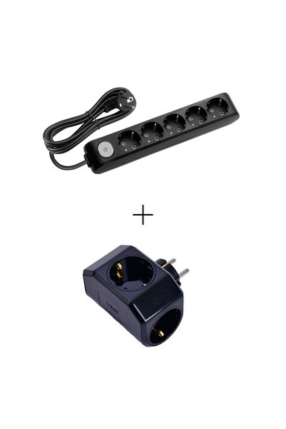 Tamer Elektrik Viko Multi-let Siyah Anahtarlı Beşli Grup Priz 2 Metre Kablolu + Siyah Yonca 90137502