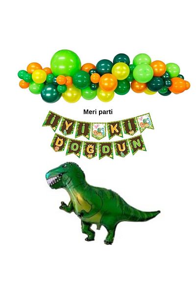 MERİ PARTİ Birthday Dinosaur Concept - Balloon, Chain and Banner Trek