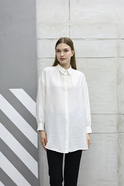 MD trend Women's Collar Chain Detailed Oversize Shirt