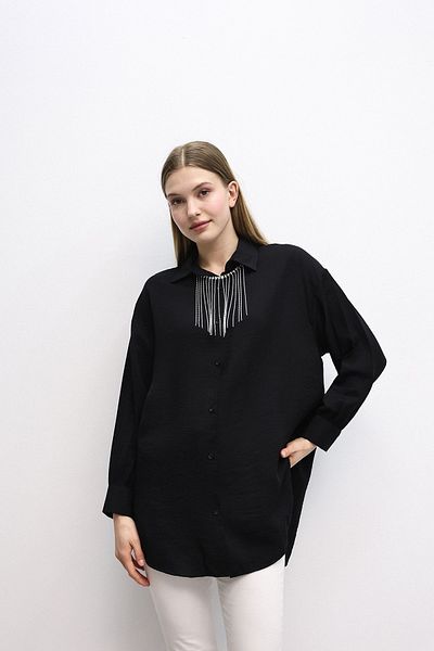 MD trend Cămașă oversize cu guler și lanț pentru femei