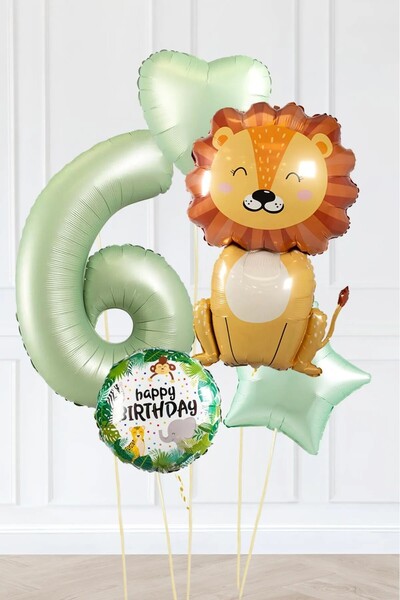 BKMC PARTY Safari Theme Birthday Age Balloon Retro Green Safari Balloons Cute...