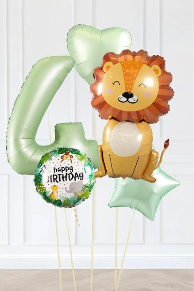 BKMC PARTY Safari Theme Birthday Age Balloon Retro Green Safari Balloons Cute...