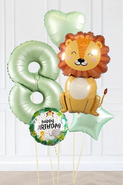 BKMC PARTY Safari Theme Birthday Age Balloon Retro Green Safari Balloons Cute...