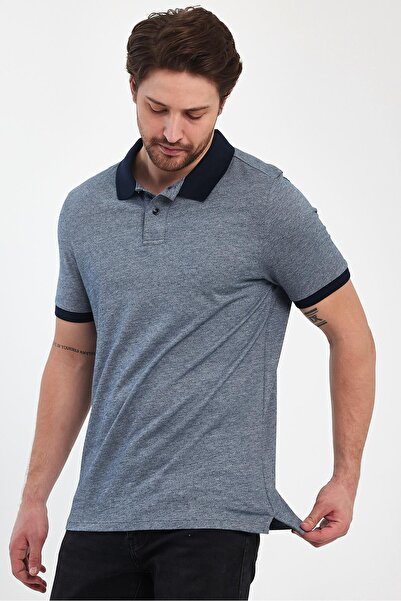 FİHA /7019-ЧОЛОВІЧИЙ ПОЛО З ДІАМЕТРИЧНИМ ВІЗЕРУНКОМ - СИНІЙ