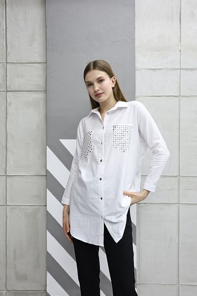 MD trend Women's Staple Detailed Double Pocket Long Oversize Shirt