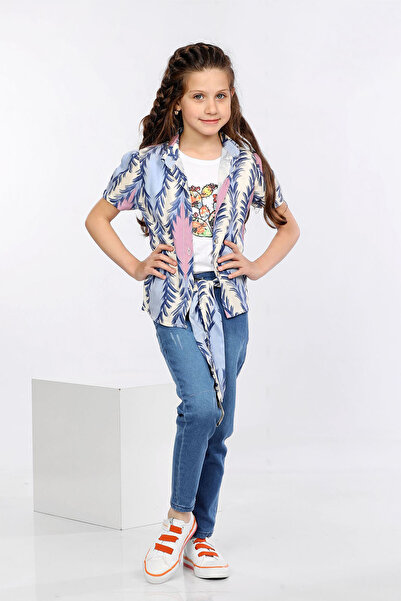 MORNIO Кольорова сорочка, футболка та джинси з принтом у вигляді листя, компл...