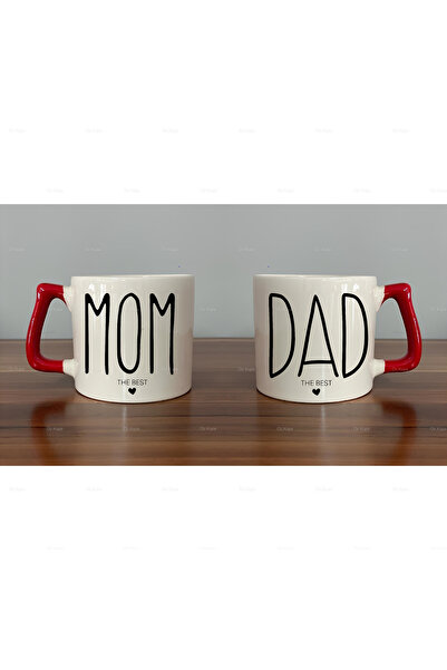 Öz Kupa Mom Dad The Best Baskılı Çift 2'li Lüks Kupa Bardak