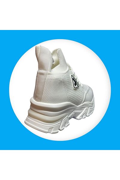 Ewoll Talpă înaltă de damă, 6 cm, pantofi sport casual Material respirabil, elastic și cu șireturi
