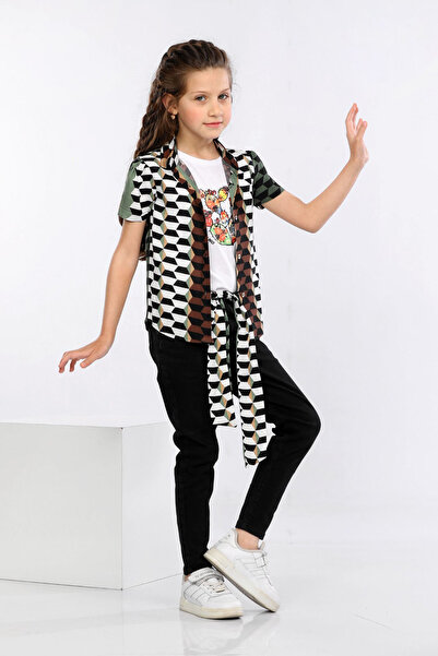 MORNIO Кольорова сорочка, футболка та джинси з геометричним принтом, комплект...