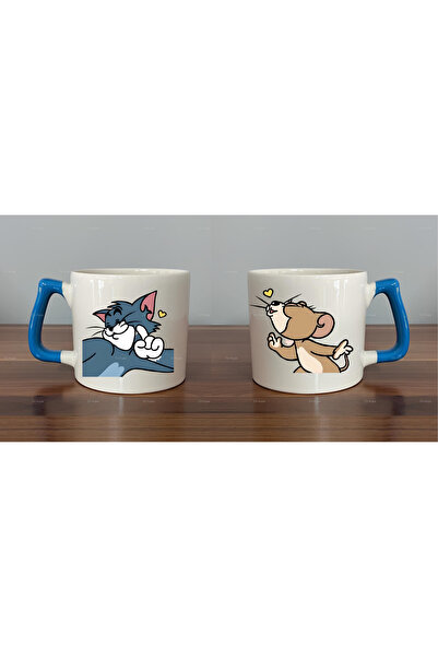 Öz Kupa Tom ve Jerry Baskılı Çift 2'li Lüks Kupa Bardak