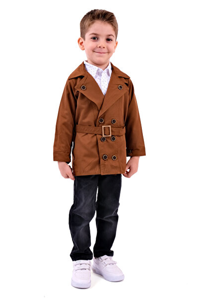 Merdia Erkek Çocuk Trençkot Mont, Kot Pantolon, Gömlek 3'lü Takım