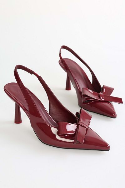 Shoeberry Women's Fiorella Claret Red Patent Leather Bow Detail Stiletto