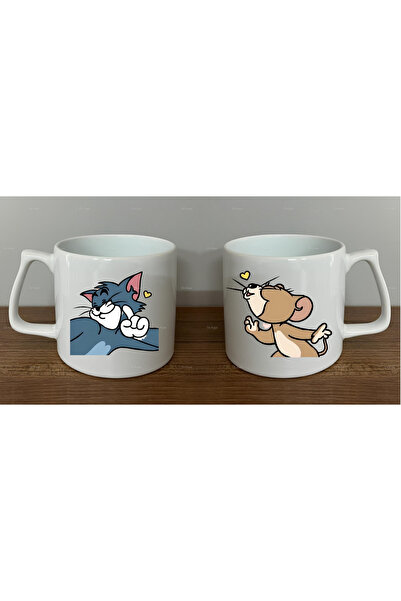 Öz Kupa Tom ve Jerry Baskılı Çift 2'li Lüks Kupa Bardak