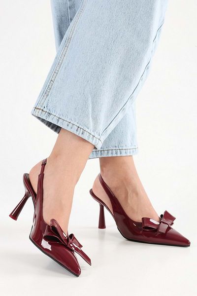 Shoeberry Women's Fiorella Claret Red Patent Leather Bow Detail Stiletto