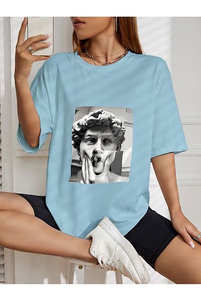aynewmoda Тениска с щампа на Давид на Микеланджело, голям размер