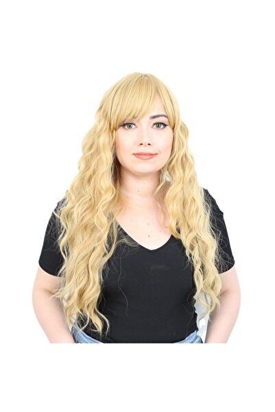SÇ PERUK Yellow Riveted Long Water Wave Fiber Synthetic Wig