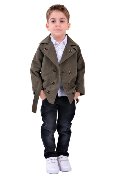 Merdia Boy's Trench Coat, Jeans, Shirt 3 Pieces Set
