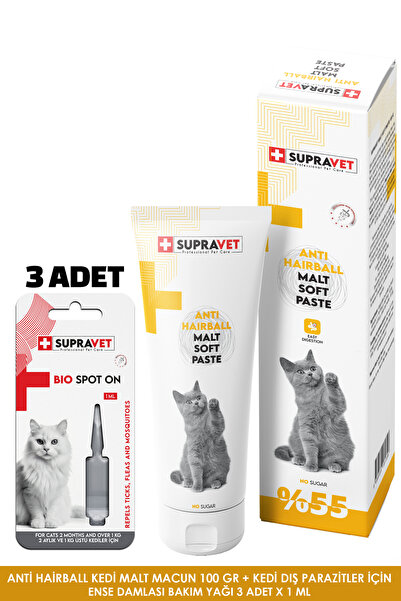 Supravet Anti Hairball Tüy Yumağı Önleyici Kedi Malt Macun 100 Gr +Kedi Dış P...