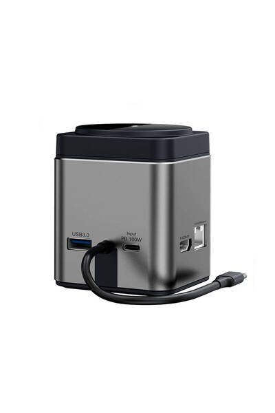 WIWU Magsafe Şarj Özellikli Type-C Hub Çoğaltıcı Wiwu Wi-W025 9in1 PD 100W-USB 3.0-SD/TF-HDMI-RJ45 Gri