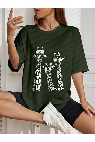 aynewmoda tricou oversize cu imprimeu cool girafe