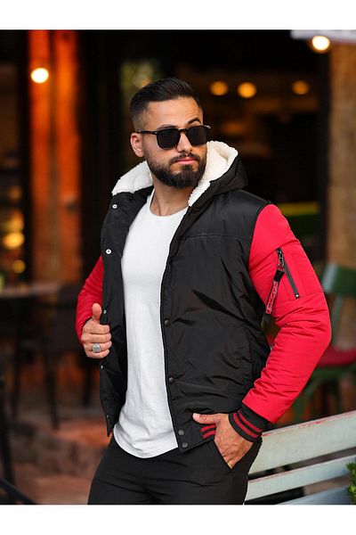 BearGlam Men's Buttoned Fur Hooded Coat