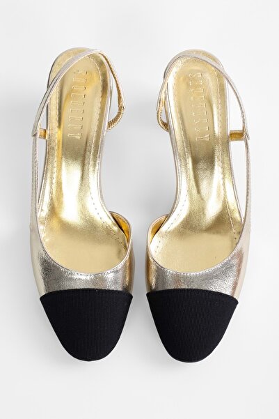 Shoeberry Dámské zlaté lesklé boty na podpatku Liera