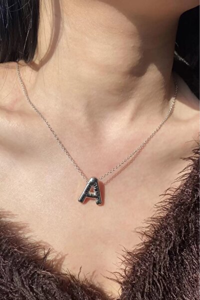 FUDER Gümüş Renk A Harf Balon Kolye