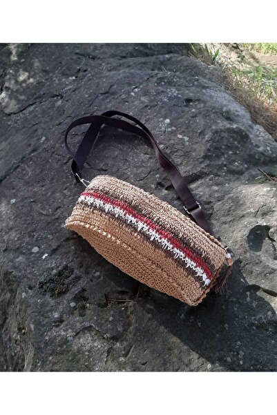 handmade by sevgi Kağıt ipten El Örgüsü Bel Çantası