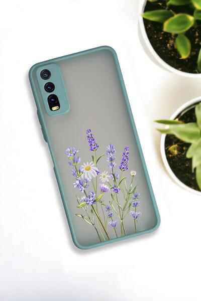 mooodcase Vivo Y20 Uyumlu Lavender Desenli Buzlu Şeffaf Lüx Telefon Kılıfı