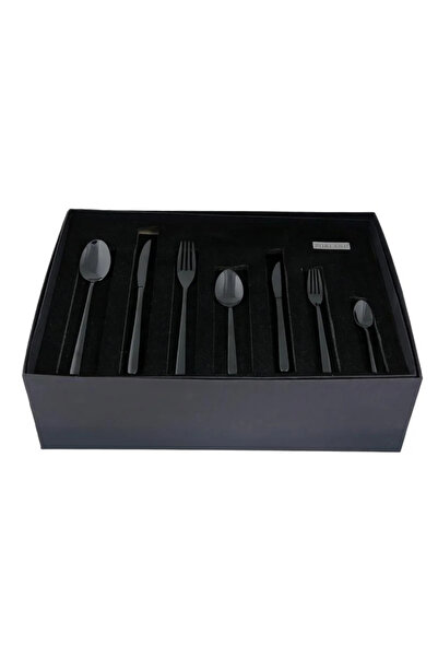 Porland Roxen Black Fork Spoon Knife Set 84 Pieces for 12 People