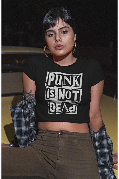 Fuddy Moda Top crop cu imprimeu Punk Is Not Dead, bluză de damă cu imprimeu Rock-metal