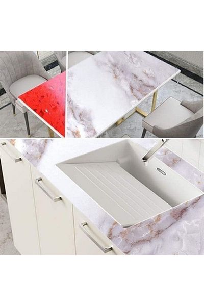 ENASHOP Yellow 5X60 cm Marble Patterned Waterproof Kitchen Foil Sticker