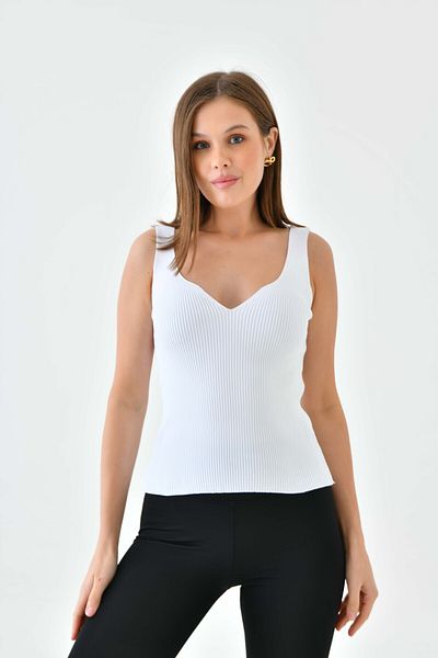 Perryes Women's Strappy V-Neck Knitwear Bustier White