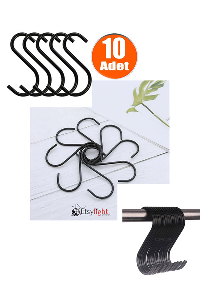 Etsylight , 10 Adet, Siyah Renk, 7,5 Cm, Metal Kanca, S Kanca, Es Kanca, Banyo Kanca, Demir Kanca