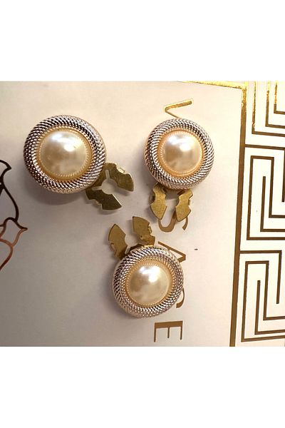 ODDA TASARIM ATÖLYESİ Gold Classic Pearl Model Metalized (Plastic) Plug-and-Stick Model Seamless 3-Piece Button Set