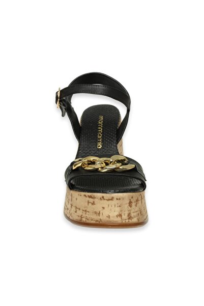 Mammamia D24YS-1415 Siyah Hakiki Deri Dolgu Topuklu (11cm) Platform (3cm) Kadın Sandalet