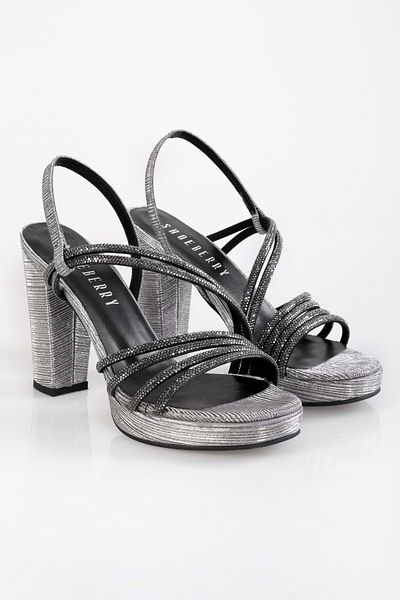 Shoeberry Dámské boty na podpatku Malia Platinum Glitter