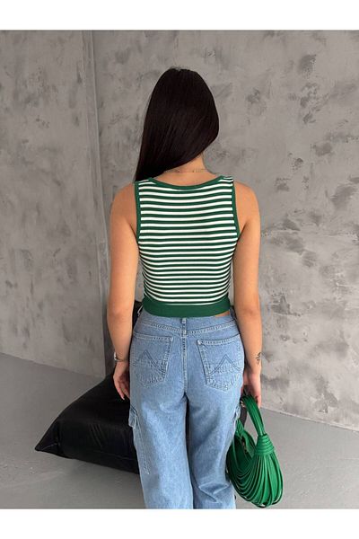 Noa Noa Striped Button Detailed Crop Tank Top