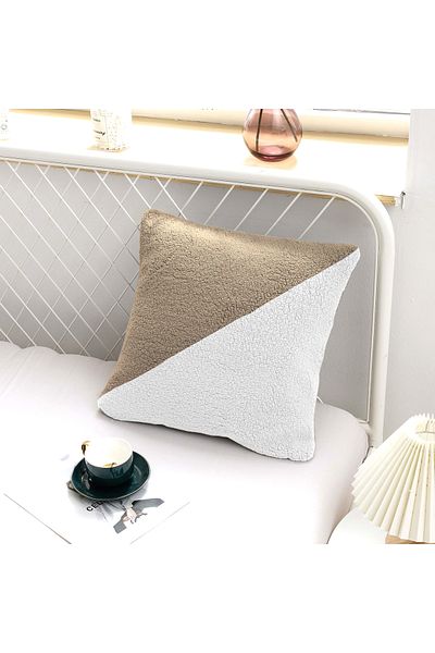 Benlisso Home Povlak na polštář 43x43 Ecru/hnědý plyšový Teddy Puffy