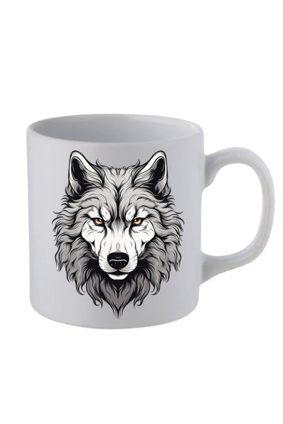 lili hediyelik Gray Wolf Printed White Mug Cup - Ceramic Tea, Coffee Gift Cup