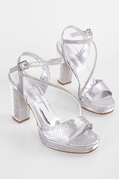 Shoeberry Dámské boty na podpatku Bissa Silver Honeycomb Stone