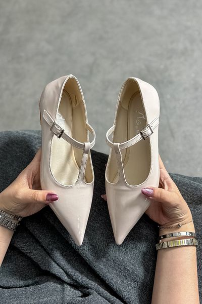 SHOEBELLAS Γυναικείες μπαλαρίνες Oliw Beige λουστρίνι