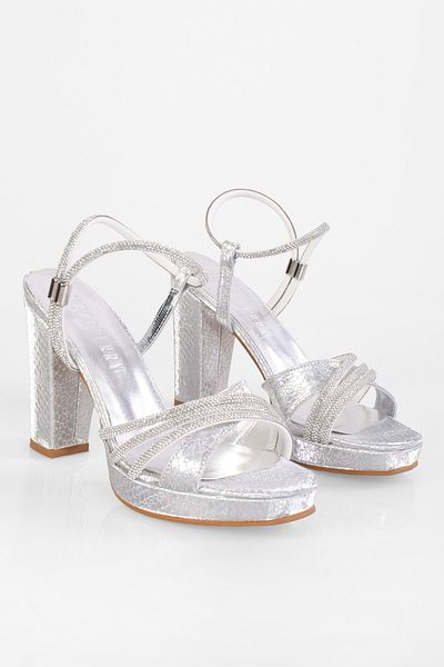 Shoeberry Pantofi cu toc pentru femei Fleur Silver Honeycomb Stone