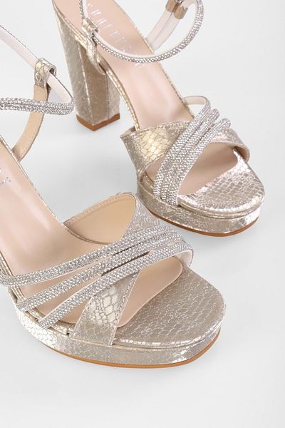 Shoeberry Дамски обувки Fleur Gold Honeycomb Stone на платформа с ток