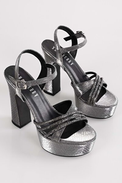 Shoeberry Dámské boty Giana Platinum Honeycomb Stone na podpatku