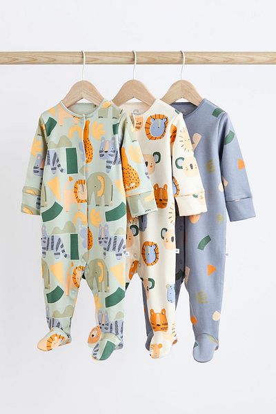 Next Baby Mint Blue Animal Character 100% Cotton 3-Piece Jumpsuit Set